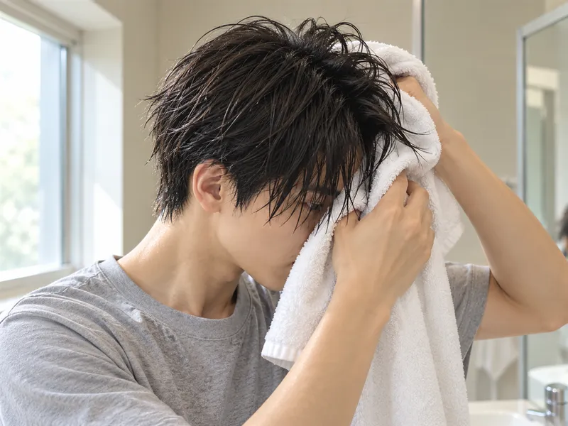 髪をタオルで拭いているイメージ