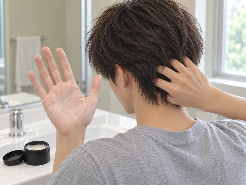 ワックスを後ろからなじませているイメージ